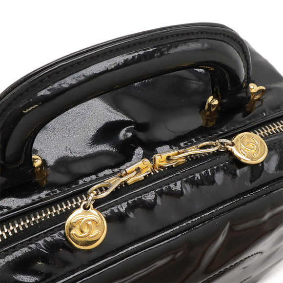 CHANEL Coco Mark Vanity Bag Handbag Shoulder Bag Patent Vernis Black - Picture 4 of 9